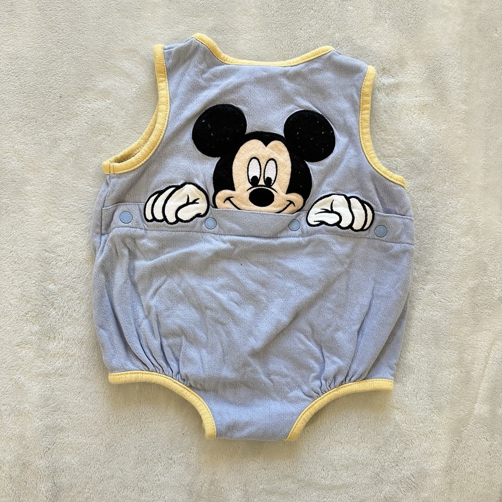 Vintage Mickey And Pluto Outfit 6 Months Light Blue